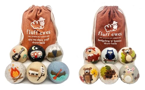 Fluff Ewes Wool Dryer Balls - Natural Fabric Softener, Hypoallergenic, 12 Pack Bundle