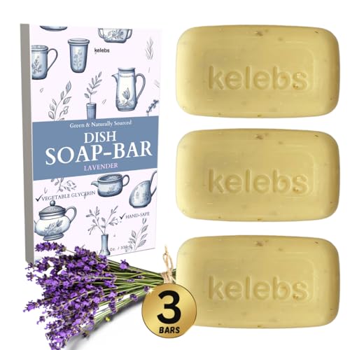 KELEBS Lavender Dish Soap Bar - Hypoallergenic, Non-Toxic, Zero Waste - Pack of 3