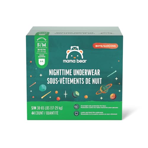 Mama Bear Nighttime Underwear - Hypoallergenic, Comfortable Fit, 44 Count, Size S/M (38-65 lbs)