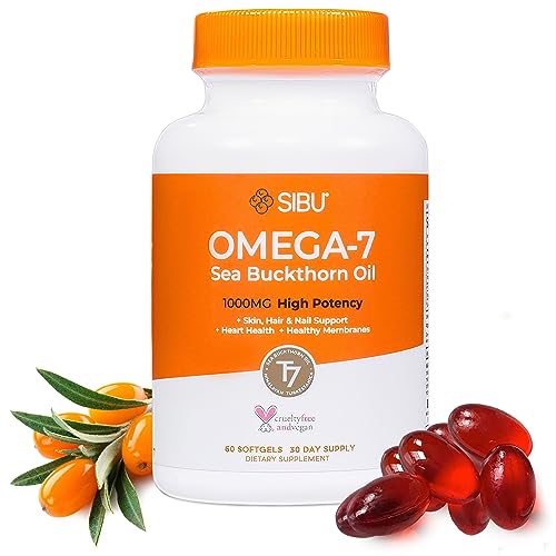 Sibu Omega-7 Dietary Supplement - Supports Healthy Skin, Hair & Nails - 60 Softgels