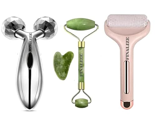 Truweo Face Roller - Reduce Puffiness, Promote Circulation, Natural Jade - Includes Gua Sha Stone