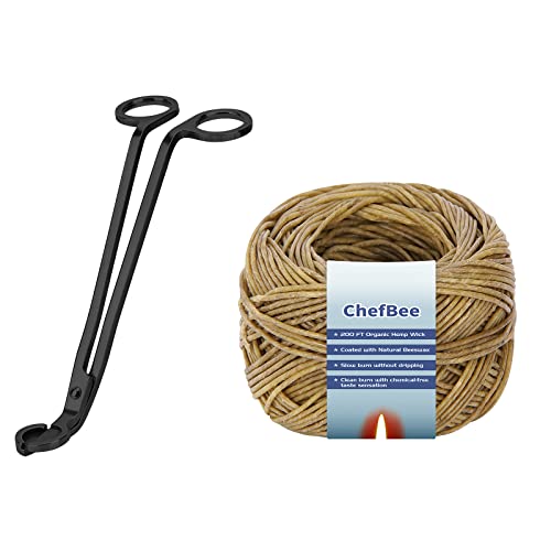 CHEFBEE Candle Wick Trimmer & 100% Organic Hemp Wick - Cleaner Burns, Rust-Proof Design - 200ft