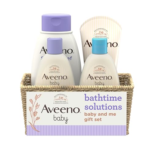 Aveeno Baby Bathtime Solutions Gift Set - Nourishing Care for Baby & Relaxation for Mom - 4 Items