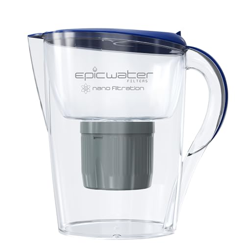 Epic Water Filters Nano Pitcher - Removes 99.999% Contaminants, 150 Gallon Capacity - Navy Blue