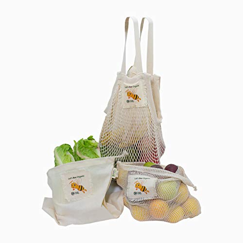 Simple Ecology Reusable Produce Bag Set - Organic Cotton, Gift Starter Kit - 3 Bags