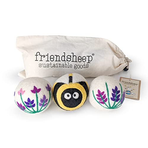 Friendsheep Wool Dryer Balls - Reduce Wrinkles & Static, Handmade Organic - 3 Pack XL Lavender