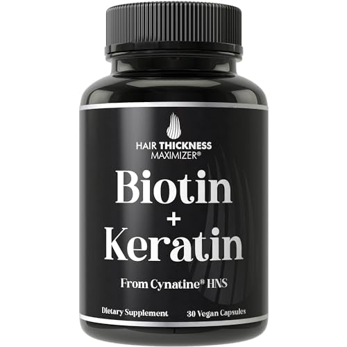 Hair Thickness Maximizer Hair Supplement - 10,000mcg Biotin & Soluble Keratin for Growth, 60 Caps