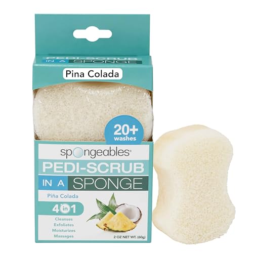 Spongables Pedi Scrub Foot Exfoliating Sponge - Hydrating Olive Oil, Pina Colada Scent - 1 Count