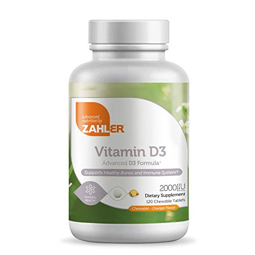 Zahler Vitamin D3 Chewable 2000IU - Supports Bones & Immune Health, Kosher - 120 Orange Tablets