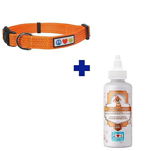 Pawtitas Pet Care Bundle - Reflective Collar & Natural Ear Cleaner for Small Dogs - 12-17in