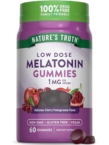 Nature's Truth Melatonin Gummies - Low Dose Vegan Sleep Aid, Non-GMO, Cherry Pomegranate - 60 Count