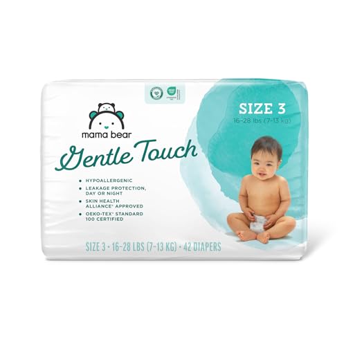 Mama Bear Gentle Touch Diapers - Hypoallergenic, 12-Hour Leak Protection, Size 3, 42 Count