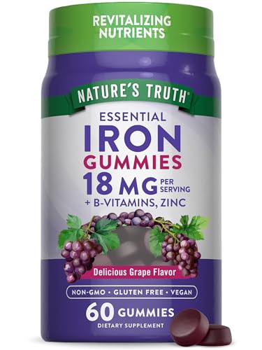 Nature's Truth Iron Gummies - High Potency Iron, Vegan, Non-GMO, Grape Flavor - 60 Count