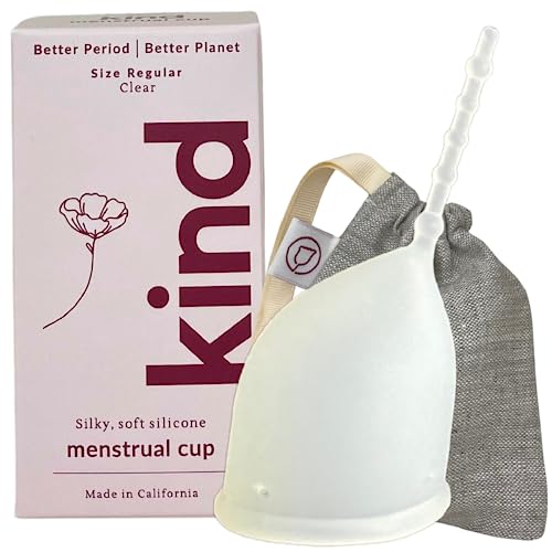 Kind Cup Menstrual Cup - Comfortable, Ergonomic Design, Long Stem, Clear - Regular Size