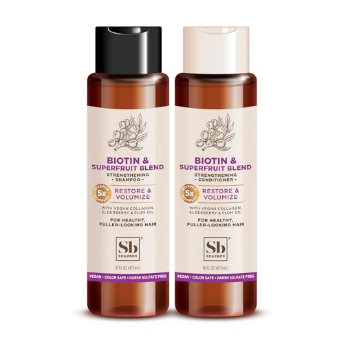 Soapbox Biotin Shampoo & Conditioner Set - Volumizing, Vegan Collagen, Aloe - 16oz Each