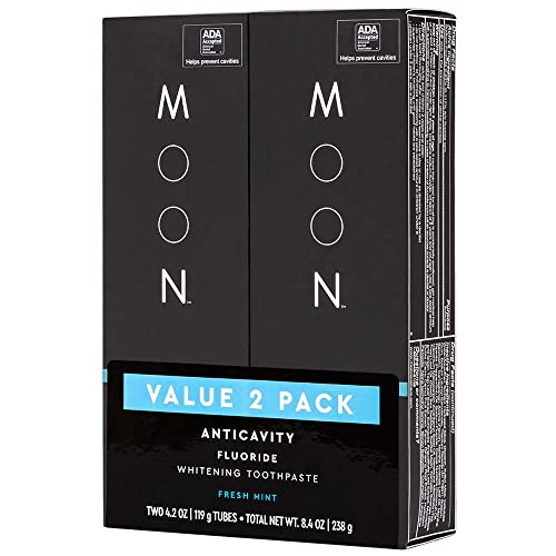 MOON Whitening Toothpaste - Cavity Protection, Fresh Mint Flavor, Antioxidant Blend - 4.2oz (2 Pack)