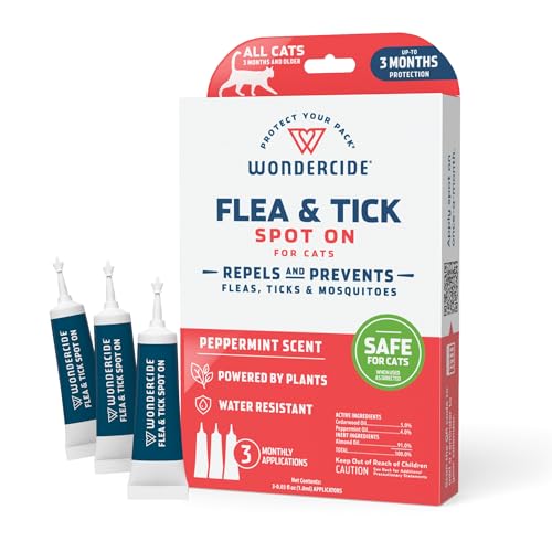 Wondercide Flea and Tick Repellent for Cats - Natural Essential Oils, 3-Month Supply - 3 Tubes