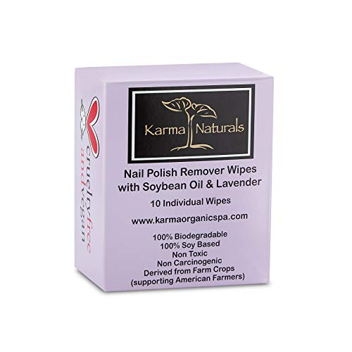 Karma Organic Nail Polish Remover Wipes - Nourishing, Non-Toxic Lavender Scent - Pack of 10