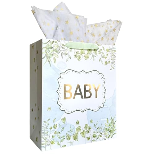 AMROSE Gift Set for Women - Durable Recyclable Gift Bag with Tissue Paper, Baby Shower - 13"