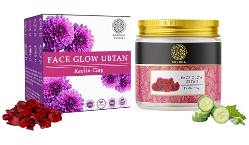 Buddha Natural Face Glow Ubtan - Brightens Skin, Nourishing Clays, Mild Rose Scent - 50g