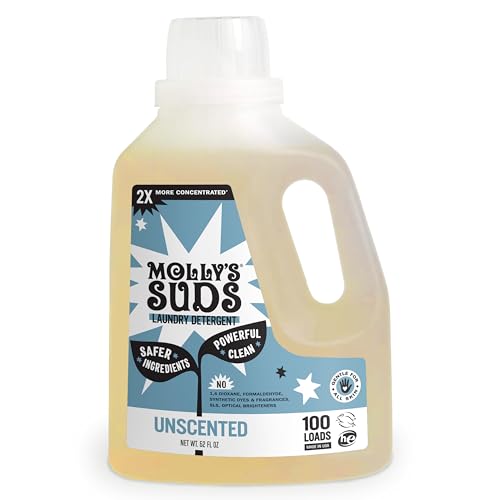 Molly's Suds Concentrated Laundry Detergent - Gentle Clean for Sensitive Skin, 100 Loads, Unscented