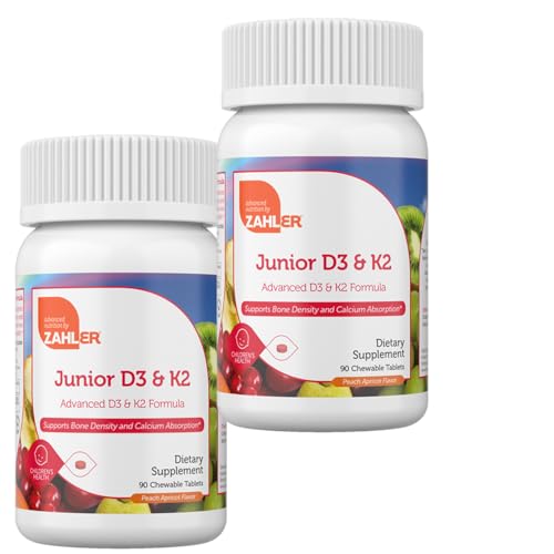 Zahler Junior Vitamin D3 + K2 Chewable Tablets - Supports Strong Bones & Teeth, Vegetarian - 2 Pack