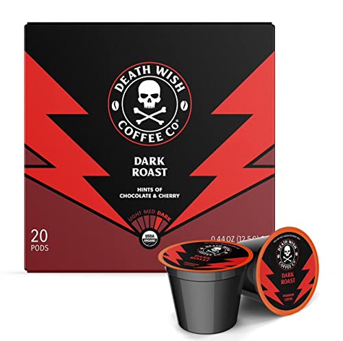 Death Wish Coffee Co. Dark Roast Pods - Bold Flavor, Fair Trade Organic Beans - 20 Count