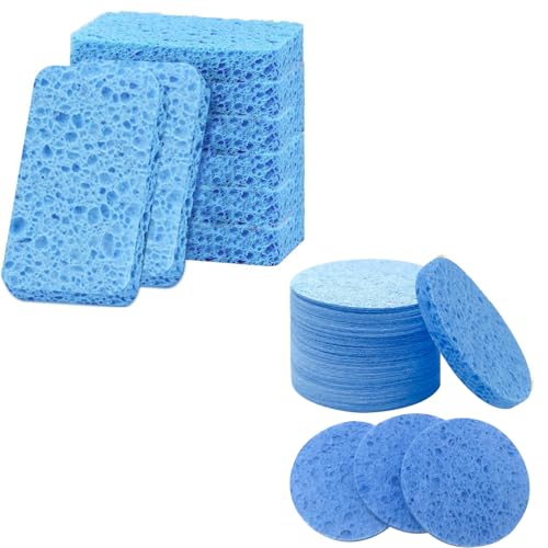 Natural Dish Sponge & Facial Sponges - Safe, Scratch-Free, Biodegradable - 12 Pack + 50 Count