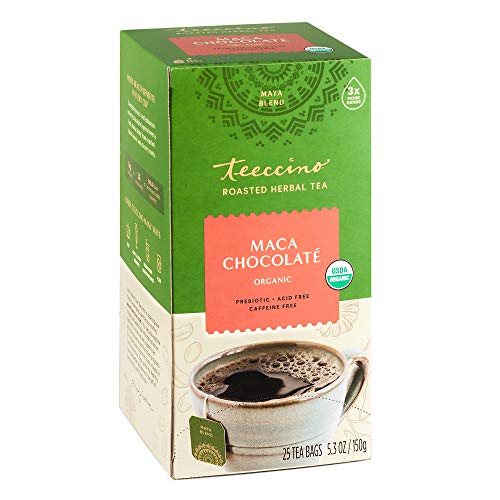 Teeccino Maca Chocolaté Herbal Tea - Rich Flavor, Caffeine-Free, Prebiotic Support - 25 Bags