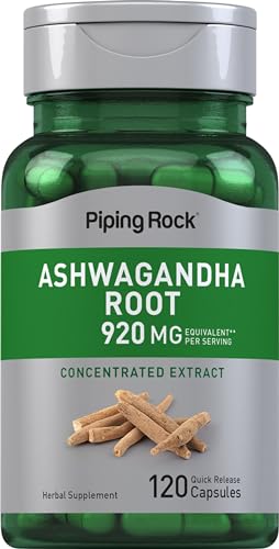 Piping Rock Ashwagandha Herbal Supplement - 920mg Root Extract, Non-GMO, Gluten-Free - 120 Capsules