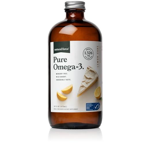 Natural Force Pure Omega-3 Liquid Fish Oil - 1,326mg EPA, DHA, DPA, Mercury-Free - 16oz