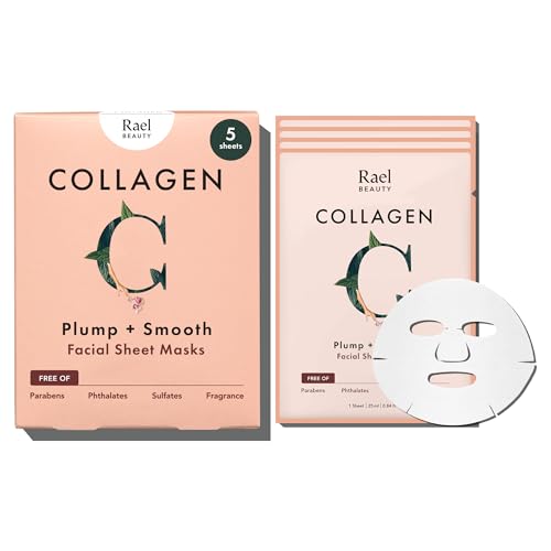 Rael Face Mask - Hydrating Collagen Essence, Vegan & Cruelty-Free - 5 Bamboo Sheet Masks