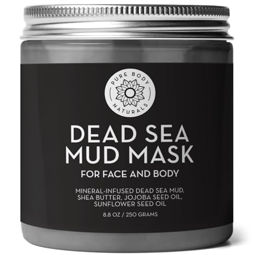 Pure Body Naturals Dead Sea Mud Mask - Detoxifies Acne & Oily Skin, Chemical-Free - 8.8oz