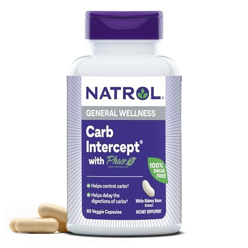 Natrol Carb Intercept - Supports Carb Control, White Kidney Bean Extract - 60 Veggie Capsules