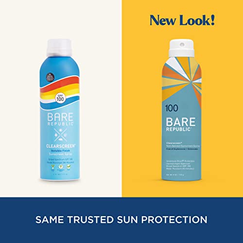 Bare Republic Sunscreen Spray SPF 100 - Transparent, Water Resistant, Vitamin E, 6 Fl Oz (Pack of 2)