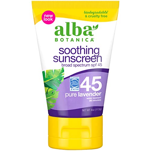 Alba Botanica Sunscreen Lotion - Broad Spectrum SPF 45, Plant-Based, Cruelty-Free - 4oz