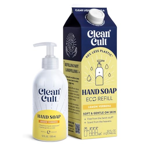 Cleancult Hand Soap Set - Natural Aloe & Lemon Verbena, Refillable Aluminum Bottles - 32oz/12oz