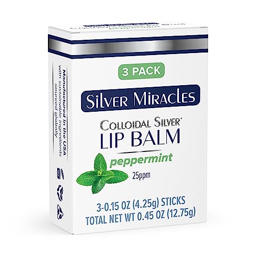 Silver Miracles Colloidal Silver Lip Balm - Hydrating & Nourishing, Peppermint - 3 Pack