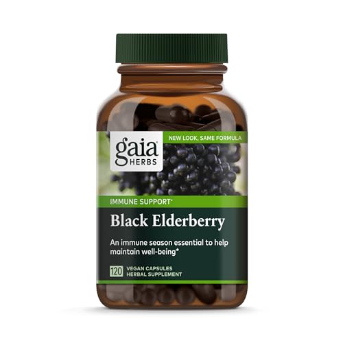 Gaia Herbs Black Elderberry - Daily Immune Support with Antioxidants - 120 Vegan Capsules