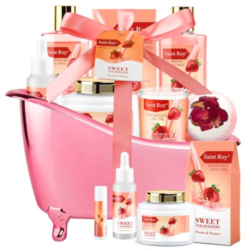 Saint Roy Bath and Body Set - Strawberry Scent, Natural Jojoba Oil, Shea Butter - 9 Pcs