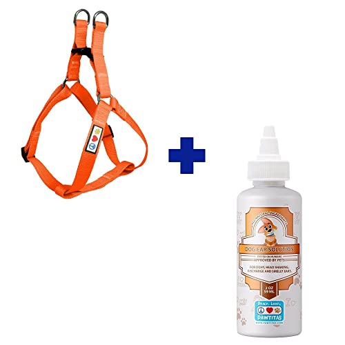 Pawtitas Pet Care Bundle - Durable Extra Small Orange Harness & 100% Natural Ear Cleaner