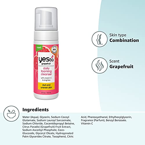 Yes To Grapefruit Face Wash - Brightens, Removes Makeup & Impurities, Natural Ingredients - 5 Fl Oz