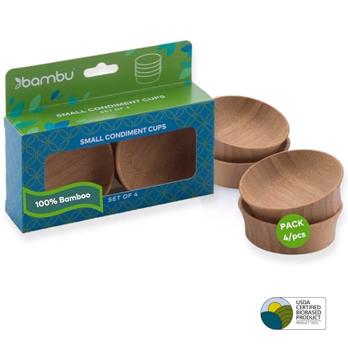 Bambu Reusable Bamboo Condiment Cups - Non-Toxic, Stylish, Durable - Pack of 4