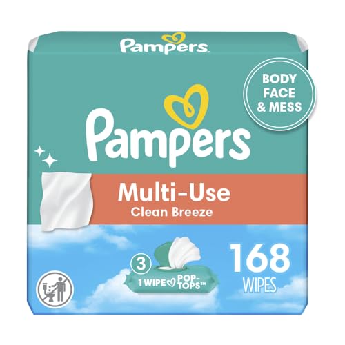 Pampers Baby Wipes - Multi-Use, Gentle & Hypoallergenic, Clean Breeze Scent - 168 Count