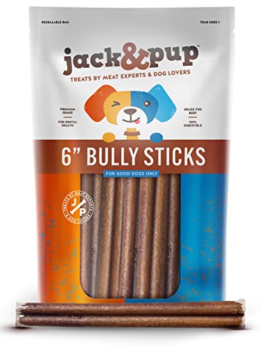 Jack&Pup Dog Treats - Long-Lasting, Naturally Odor-Free, Grass-Fed Beef - 6" Standard, 7 Pack