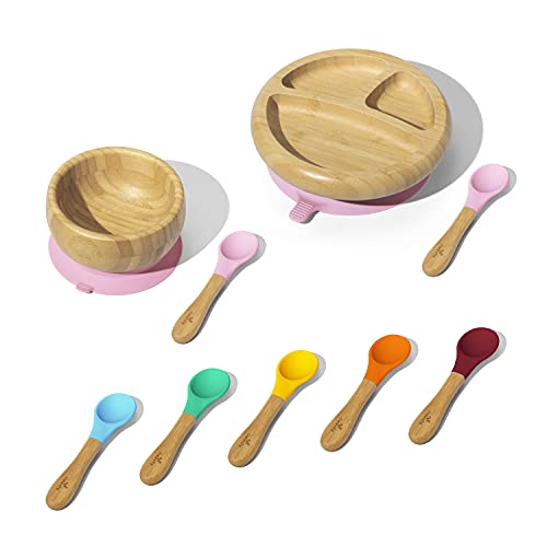 Avanchy Baby Gift Set - BPA-Free Feeding Essentials, Non-Slip Bowl & Soft Silicone Spoon - Pink