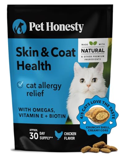 Pet Honesty Cat Skin & Coat Health Chews - Supports Skin, Shiny Coat, Chicken Flavor - 30 Count