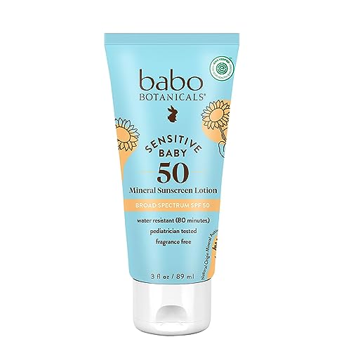 Babo Botanicals Sunscreen - Zinc Oxide SPF50, EWG Verified, Fragrance-Free, Water-Resistant - 3oz