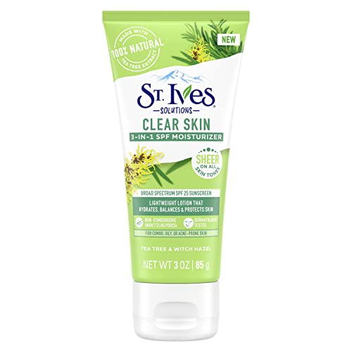 St. Ives Moisturizer - 3-in-1 SPF 25, Balances & Hydrates with Tea Tree & Witch Hazel - 3 Fl Oz