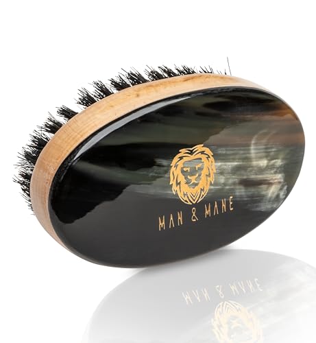 Man & Mane Beard Brush - Promotes Hair Growth, 100% Boar Bristle & Oxhorn - Travel Size 10.5cm